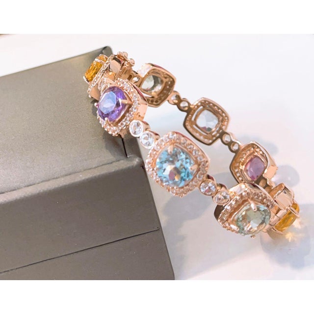 Bochic Capri” Vintage Sapphire & Multi Natural Gem Bangle Set 18K Gold & Silver For Sale - Image 12 of 15