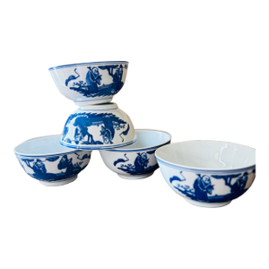 Vintage Chinese Blue and White Scholar Bowls Porcelain - Set of 5