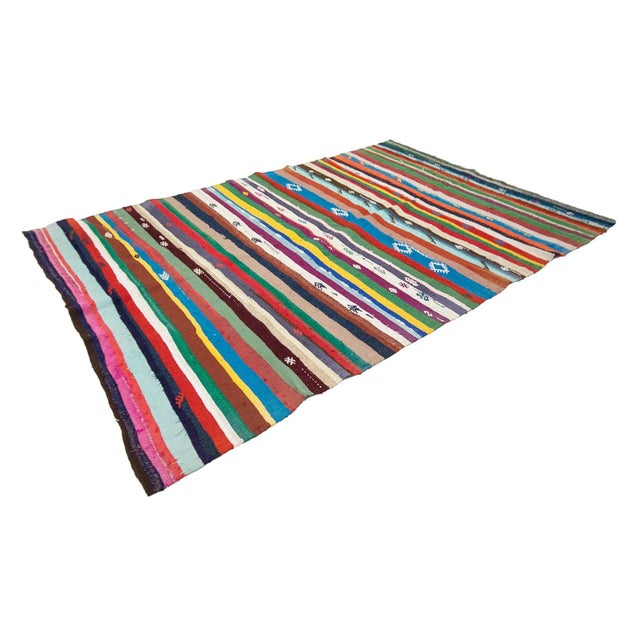 Boho Chic Colorful Striped Vintage Kilim Rug For Sale - Image 3 of 7