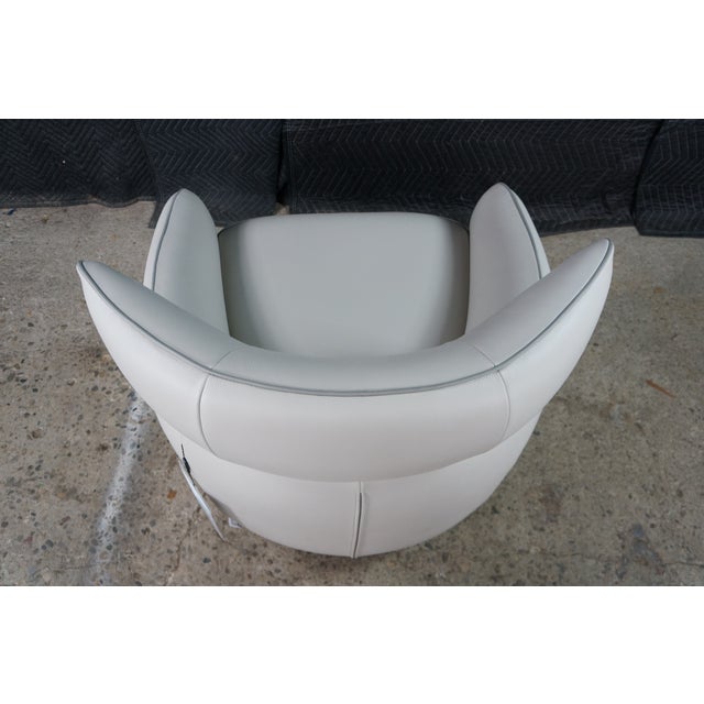 Alberta Italian Modern Leather Mina Swivel Armchair Library Club Reading Chair For Sale - Image 11 of 18