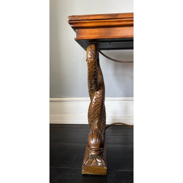 Wood Late 20th Century Hollywood Regency Dolphin Base Console Table With Shell Motif — Maitland-Smith Style For Sale - Image 7 of 11