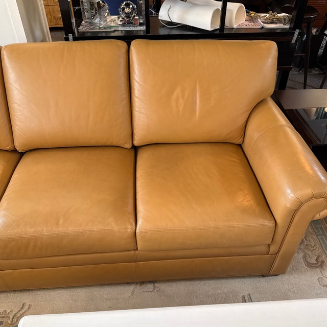 Ethan Allen Conor Leather Sofa, Camel For Sale - Image 10 of 12