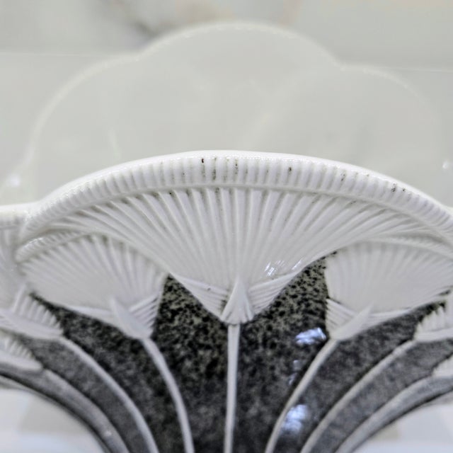 Ceramic Italian Art Deco Style Fan Shell Ceramic Vase, Mottled Green Brown Glaze, Made in Italy For Sale - Image 7 of 10