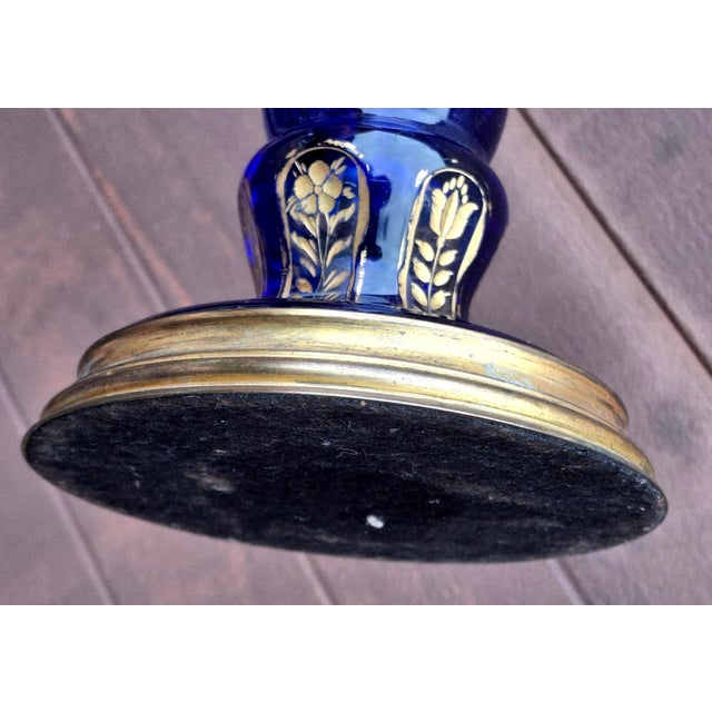 Late 19th Century Pair Continental Parcel Gilt Cobalt Glass Vases Mounted as Lamps, Circa 1880s For Sale - Image 5 of 13