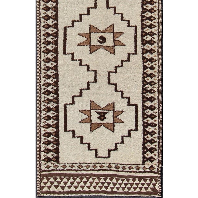 Long Runner Vintage Turkish Tulu With Modern Design in Cream, Brown 3'4 X 12' For Sale - Image 4 of 10