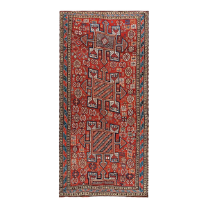 Charming Old Persian Quchan Kordi Rug With Red Background Color a Geometric Design