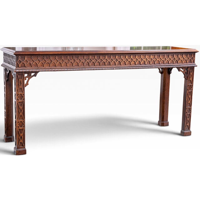 Late 20th Century Vintage Henredon Chinese Chippendale Carved Mahogany Console Table For Sale - Image 5 of 10