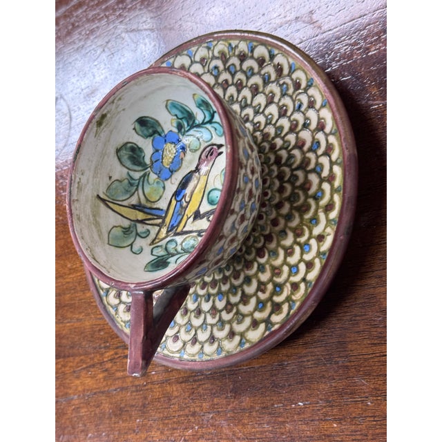 Italian Hand Painted Teacup on Saucer For Sale - Image 10 of 12