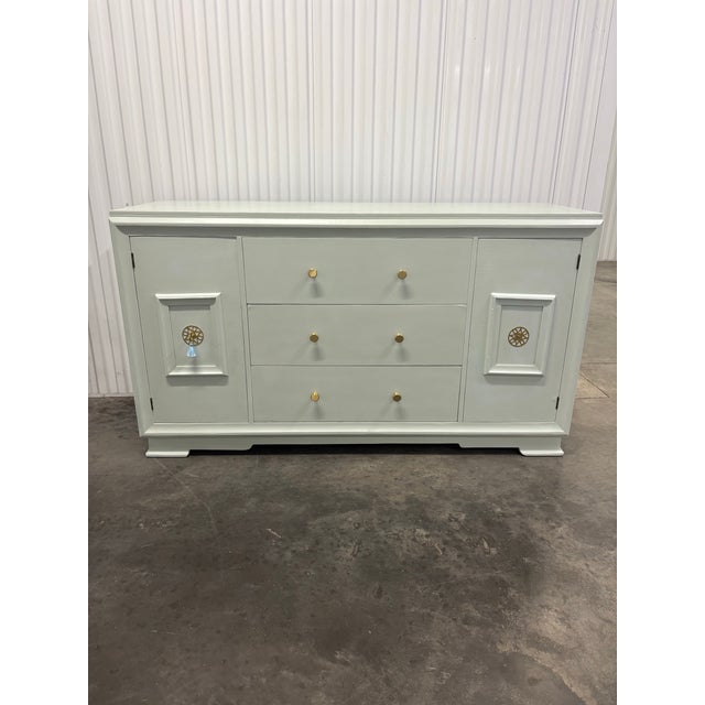Chinoiserie Vintage Chinoiserie Coastal Style Painted Sideboard For Sale - Image 3 of 7