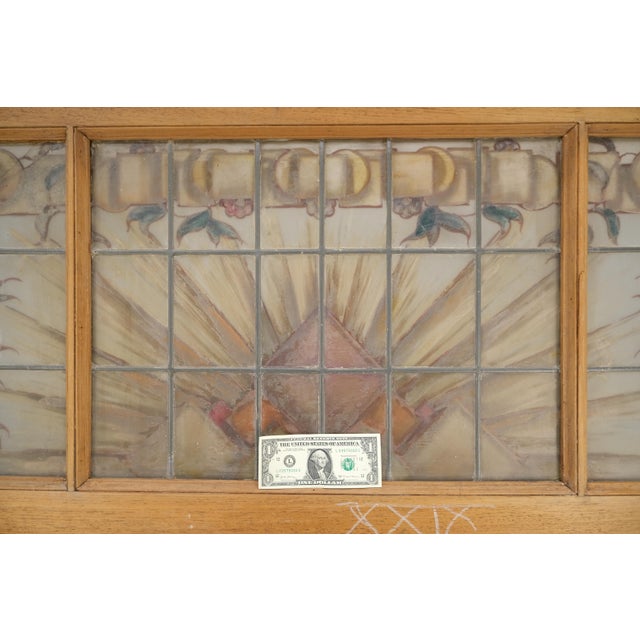 Wood Large 3 Panel Leaded Stain Glass Antique Solid Teak Frame Window OLD For Sale - Image 7 of 11