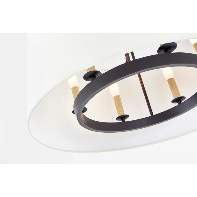 Dauphine Large Hanging Shade in Aged Iron with Linen Shade Designer: Canopy: 5.25" Round Mounting: Chain Shade Detail: 25"...