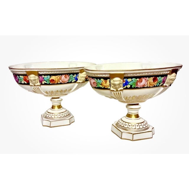 Ceramic 1880s Ferdinand Bing & Co. Hand Decorated French Porcelain Tazzas ~ a Pair For Sale - Image 7 of 10