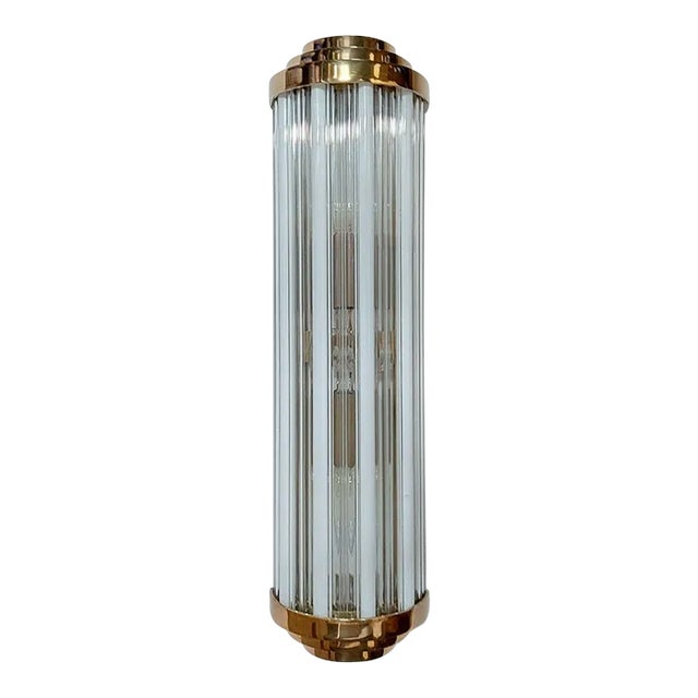 Vintage Art Deco Skyscraper Rod Ship Light Wall Sconces Fixture in Brass & Milk Glass For Sale
