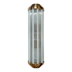 Vintage Art Deco Skyscraper Rod Ship Light Wall Sconces Fixture in Brass & Milk Glass