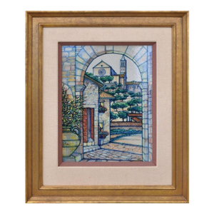 Mid 20th Century Framed Ceramic Franco Rufinelli Tile Depicting the "Assisi Basilica Di S. Chiara"