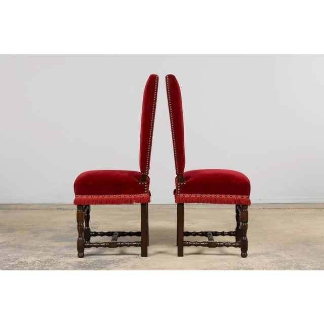Brown Antique French Louis XIII Style Maple Dining Chairs in Red Velvet - Set of 10 For Sale - Image 8 of 18