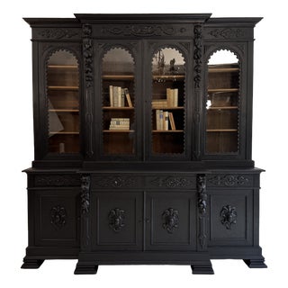 Large Antique Ebonised Oak Bookcase, 1890s For Sale