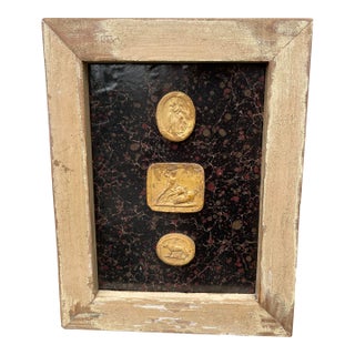 Italian Grand Tour Style 3 Intagilios on Georgian Oil Paper in Antique 1880s Pine Frame For Sale