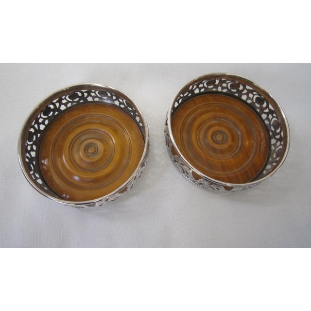 English Vintage English Cobalt Silverplate Wine Coasters, Pair For Sale - Image 3 of 7