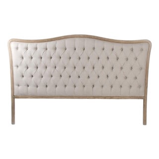 Maison Tufted Headboard, King in Natural Linen with Natural Oak Frame For Sale
