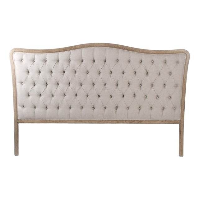 Maison Tufted Headboard, King in Natural Linen with Natural Oak Frame For Sale