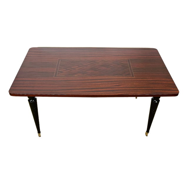 French Modern Dining Table in Marquetry Macassar Ebony, 1950s For Sale