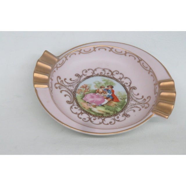 Ceramic Pastel Pink Porcelain Ashtray With Gold Details and Courting Couple Motif 4870b For Sale - Image 7 of 10