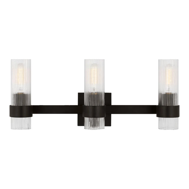 Chapman & Myers by Visual Comfort Studio Geneva 3-Light Bath Vanity Sconce in Aged Iron For Sale