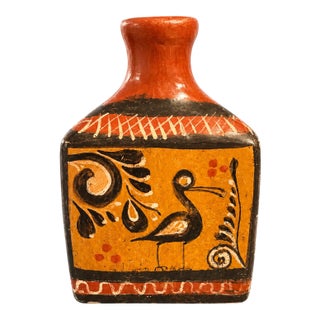 Vintage 1960s–1970s Tonalá-Style Hand-Painted Folk Art Pottery Bottle Vase For Sale