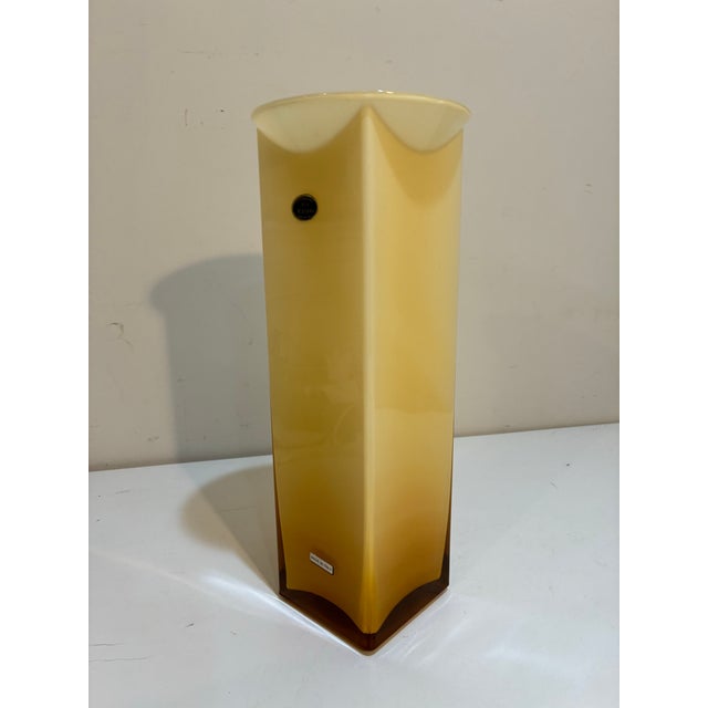 Mid-Century Modern Italian Murano Opaline & Amber Art Glass Vase, Hand Blown, 16” For Sale - Image 3 of 9