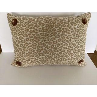 Custom Hand Made Cowtan & Tout Fabric Tan Leopard Rectangular Pillow $290 kWholesale For Sale
