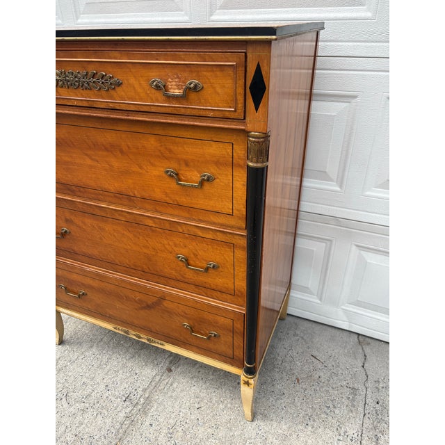 Brown Vintage Neoclassical Revival Chest of Drawers, Empire Style Painted & Gilt Accent Dresser For Sale - Image 8 of 12