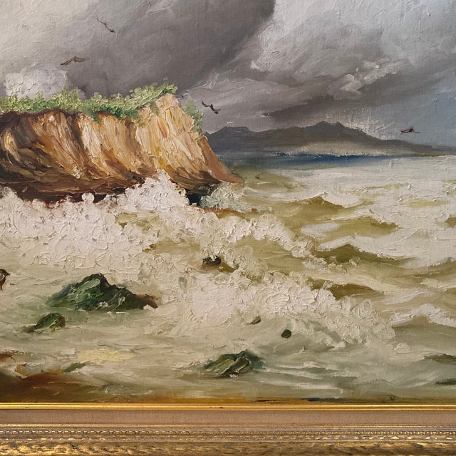 Mid-Century Oil on Board Iberian Seascape in Gilt Frame by Lanas For Sale - Image 4 of 12