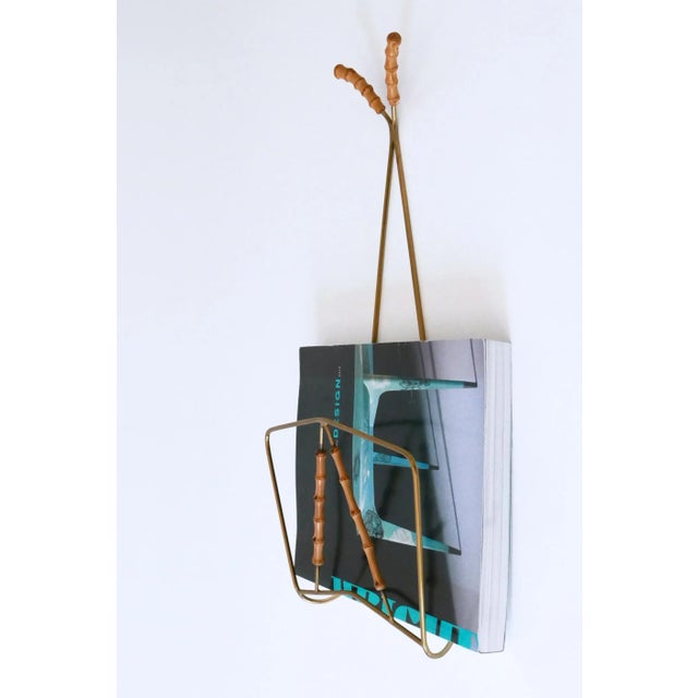 1960s Mid-Century Wall-Mounted Brass & Bamboo Magazine Rack, Germany, 1960s For Sale - Image 5 of 18