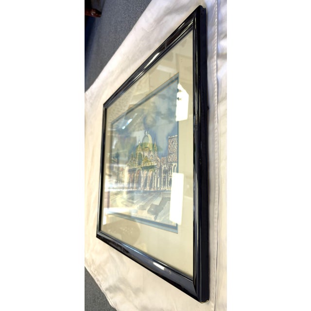 Signed and Framed Original Watercolor Painting of 'The Piazza at San Marco Square' For Sale - Image 11 of 18