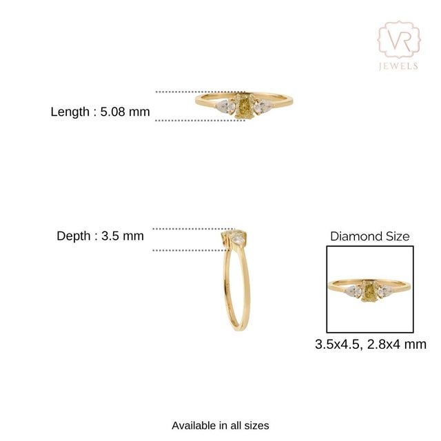 VRJewels Fancy Yellow Diamond Three-Stone Engagement Ring in 14k Gold Size 5 For Sale - Image 14 of 18