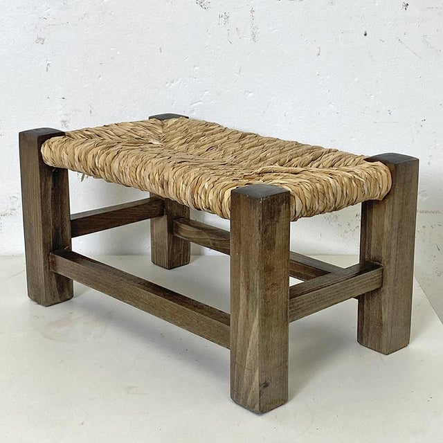 1950s Rustic Wooden and Straw Ottoman, 1950 For Sale - Image 5 of 5