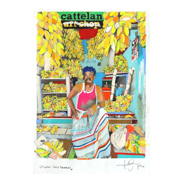 Art World Gone Bananas - Original Contemporary Pop Art Mixed Media Painting on Paper by Fabio Coruzzi For Sale
