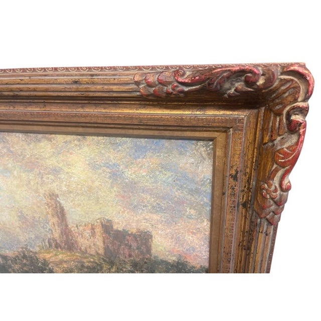 An Antique Oil Painting Luminous Citadel: A Classic European Landscape For Sale In West Palm - Image 6 of 12