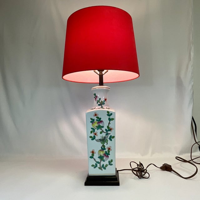 Vintage Chinoiserie Passion Fruit and Butterflies Table Lamp, New Suede Shade For Sale - Image 11 of 11