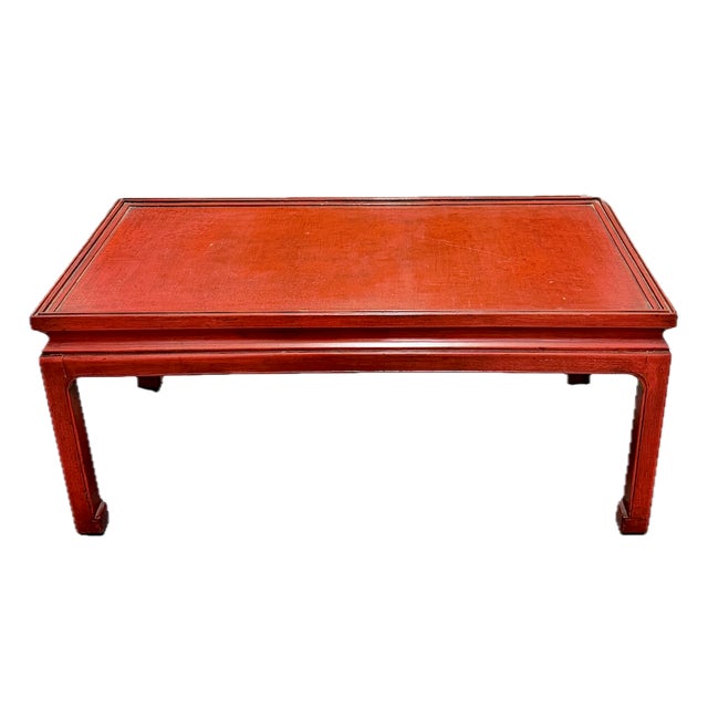 Vintage Red Chinoiserie style coffee/cocktail table with simple fluted lines and no decoration. Handpainted with glazing....