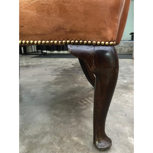 20th Century French Country Style Leather Wingback Armchair For Sale - Image 11 of 13