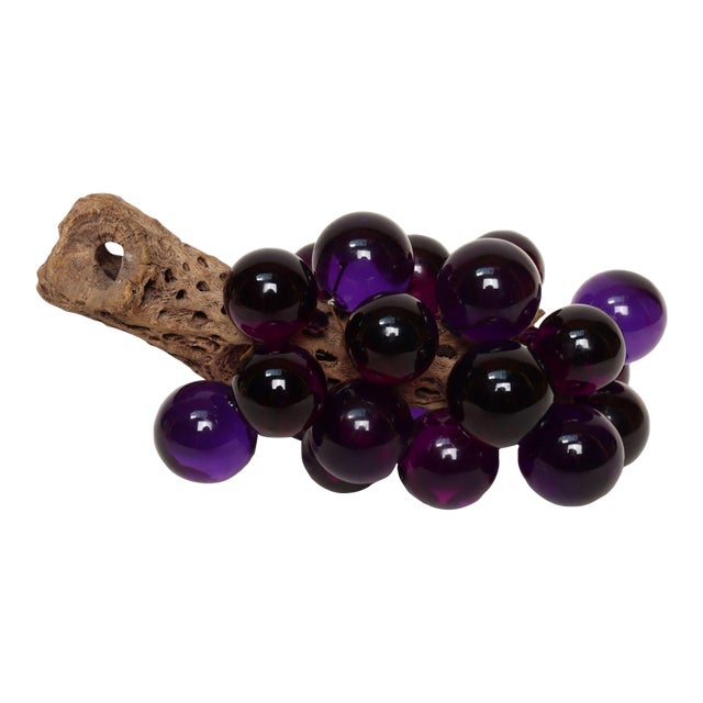 Mid-Century Modern Purple Lucite Acrylic and Driftwood Grape Cluster Centerpiece For Sale