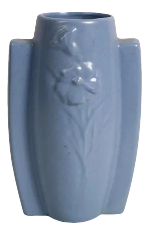Mid Century Art Deco Pottery Vase in Blue Glaze