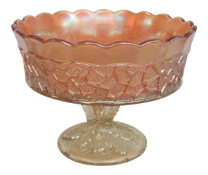 Dugan Maple Leaf Marigold Carnival Glass Peacock Feather Large Berry Bowl