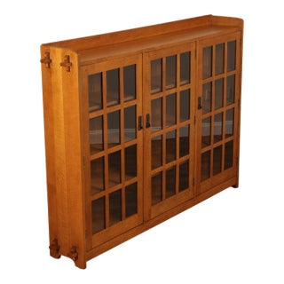 Stickley Mission Collection Oak Three Door Bookcase For Sale