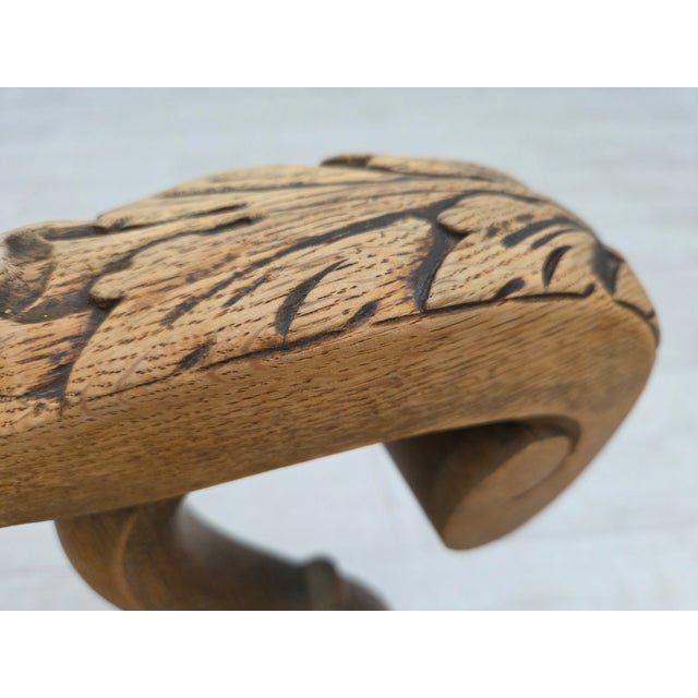 1950s Vintage Danish Lounge Chair in Furniture Fabric and Carved Oak, 1950s For Sale - Image 5 of 18