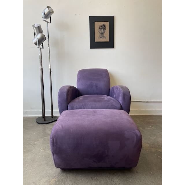 Postmodern 1980s Postmodern Purple Chair & Ottoman For Sale - Image 3 of 10