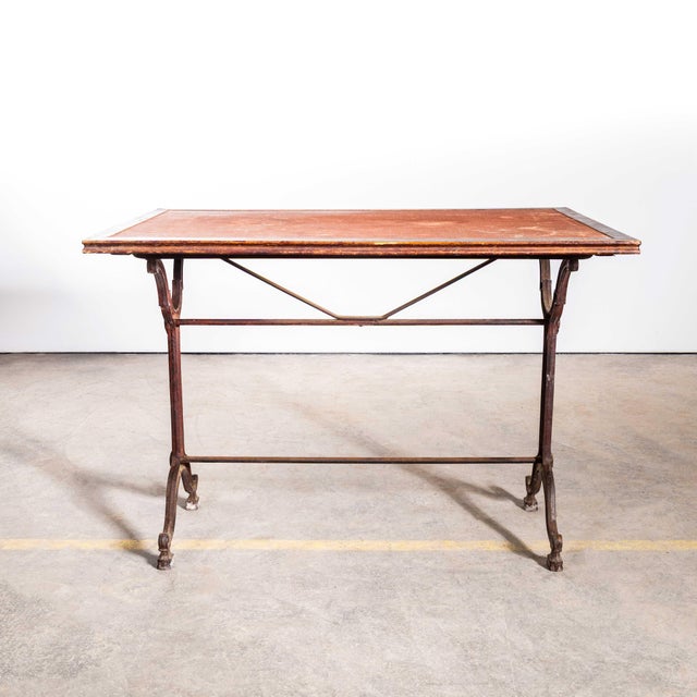 1920's Original French Intricate Relief Cast Base Bistro Dining Table (3577). Classic very original French bistro table...