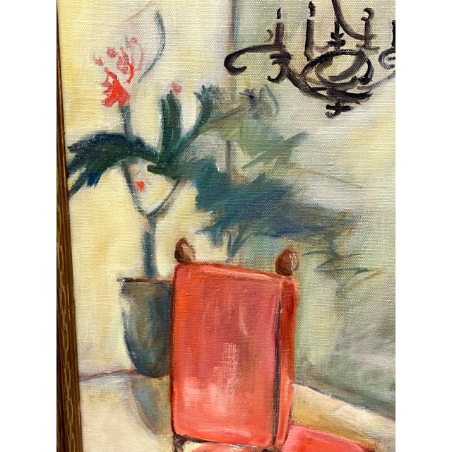 Folk Art Vintage Spanish Style Naïve Folk Art Interior Painting in Ornate Carved Wood Frame For Sale - Image 3 of 12